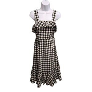 J Crew  Womens Size 00 Black White Ruffle Gingham Check Sundress Casual Preppy